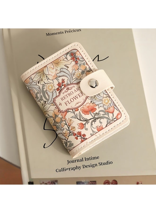 Vintage Floral Print Card Holder Wallet Retro Flower Pattern Multi Card Slot Organizer with Snap Closure Compact PU Leather Card Case for Women Ideal for Daily Use and Travel - Image 2